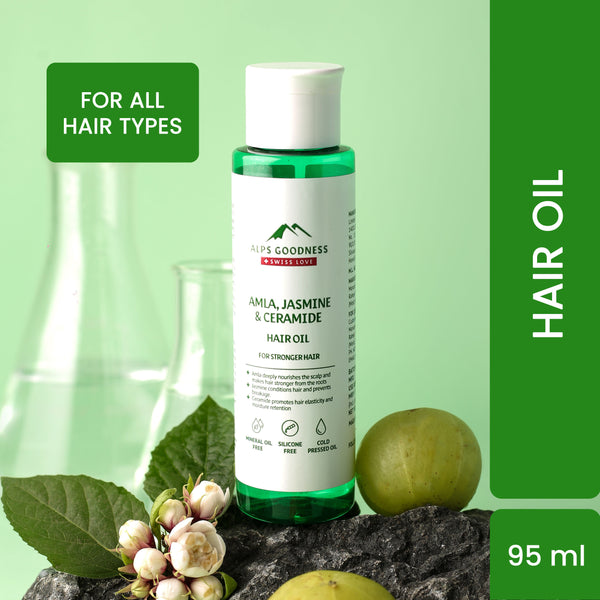 Alps Goodness Amla, Jasmine & Ceramide Hair Oil for Stronger Hair (95 ml)| Lightweight Oil| Light oil for everyday use| Silicone Free, Sulphate Free, Mineral Oil Free, Vegan, Cruelty Free