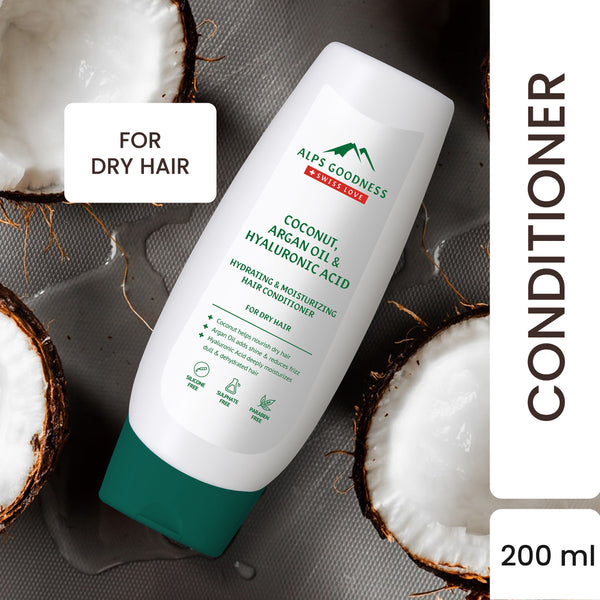Alps Goodness Coconut, Argan Oil & Hyaluronic Acid Hydrating & Moisturizing Conditioner For Dry Hair(200 ml)| Hydrating Conditioner| Silicone Free, Sulphate Free, Paraben Free, Mineral Oil Free, Cruelty Free, Vegan