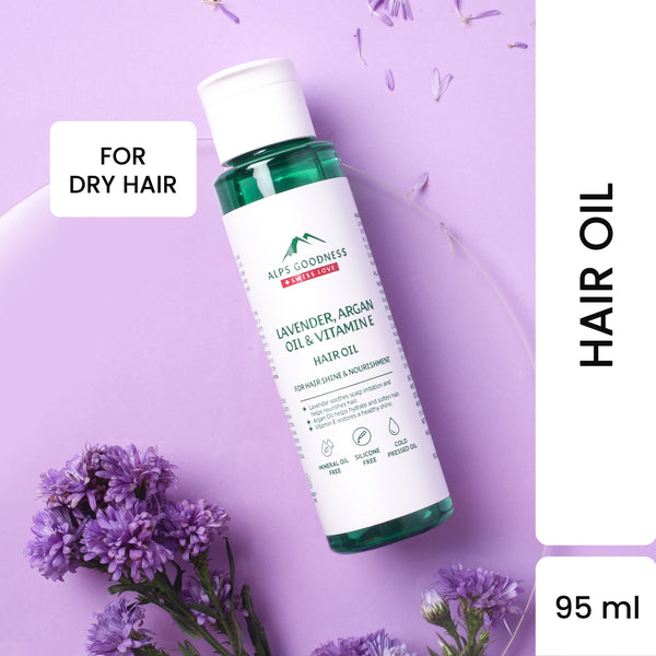 Alps Goodness Lavender, Argan Oil & Vitamin E Hair Oil For Hair Shine & Nourishment (95 ml)| Lightweight Oil| Light oil for everyday use| Silicone Free, Sulphate Free, Mineral Oil Free, Vegan, Cruelty Free