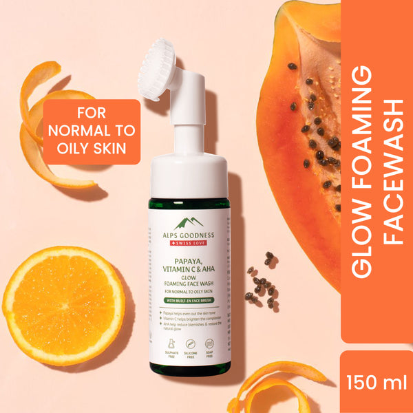 Alps Goodness Papaya, Vitamin C & AHA Glow Foaming Face Wash For Normal to Oily Skin (150 ml)
