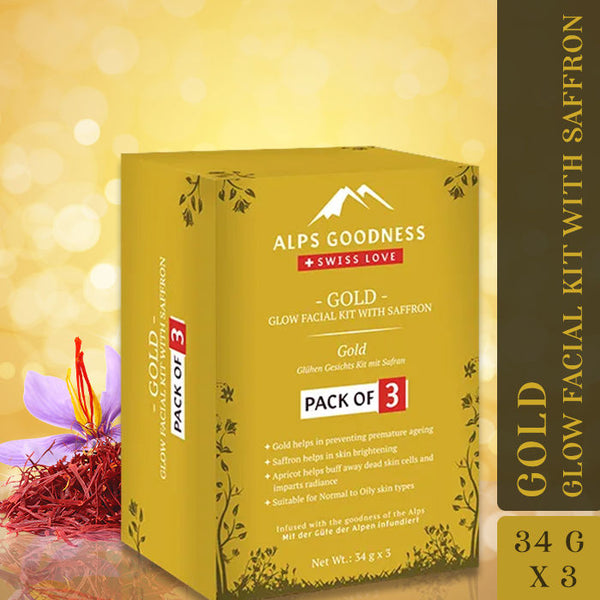 Alps Goodness Gold Glow Facial Kit with Saffron - Pack of 3 (34 g x 3)