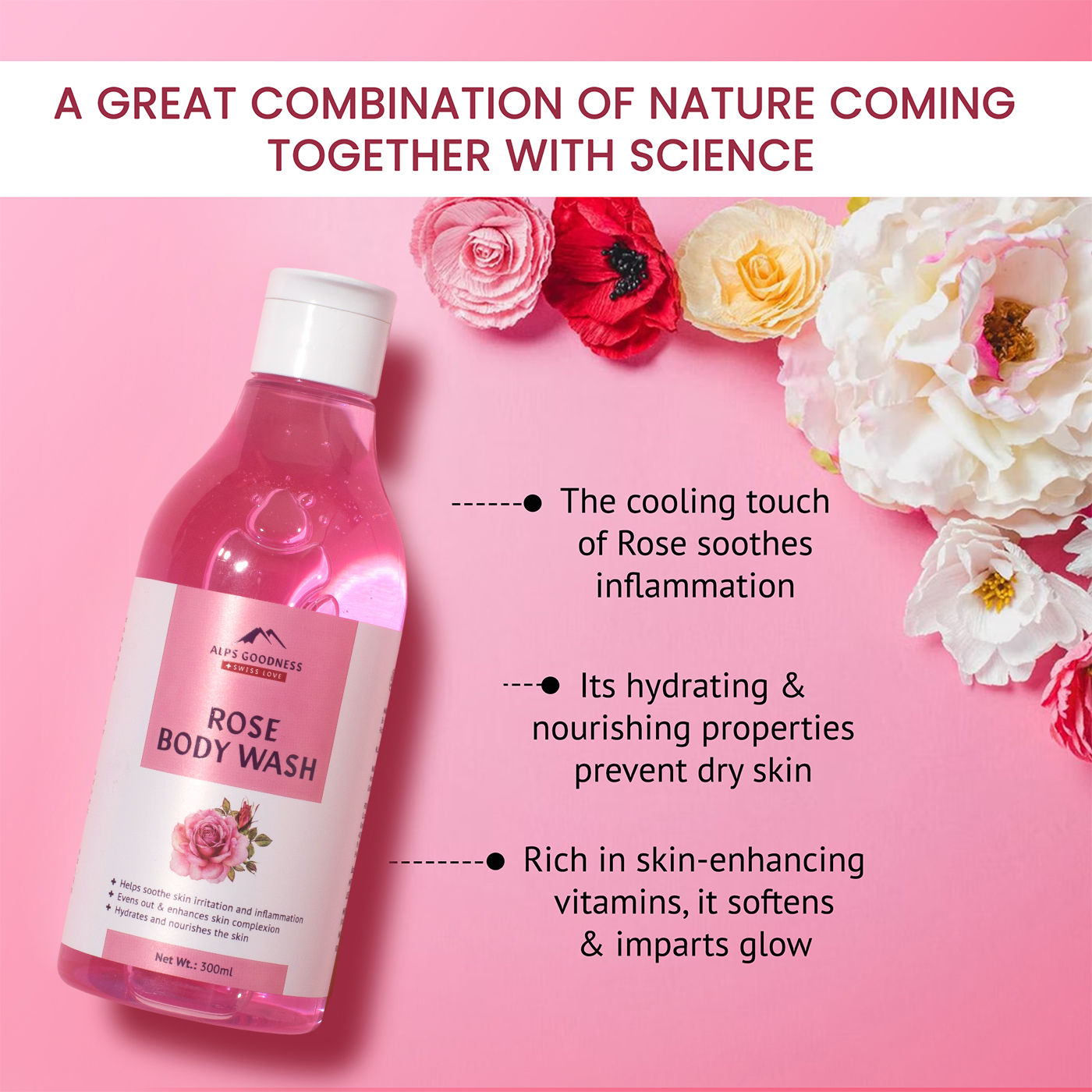 Alps Goodness Rose Body Wash (300 ml) Rose Shower Gel Best Body Wash